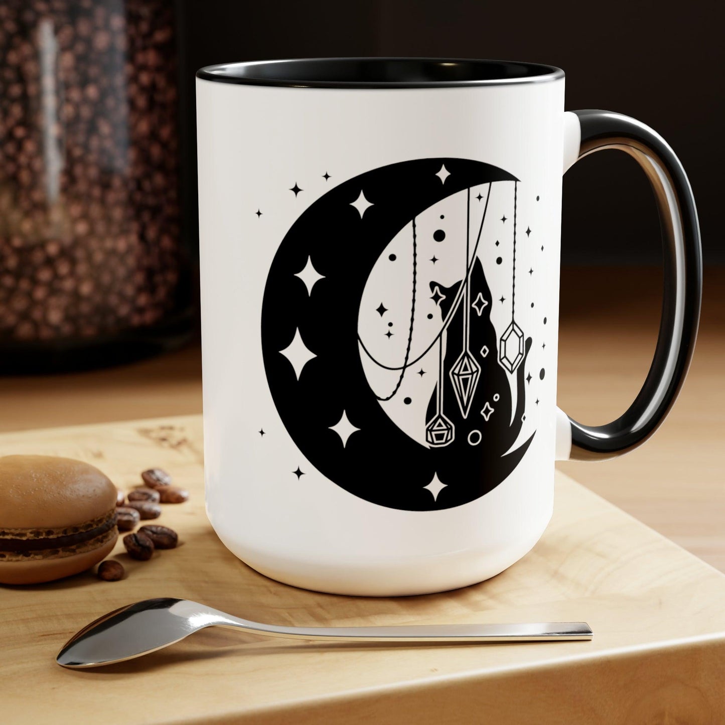 Crystal Moon Cat Two-Tone Coffee Mugs, 15oz - Deeg Family Design