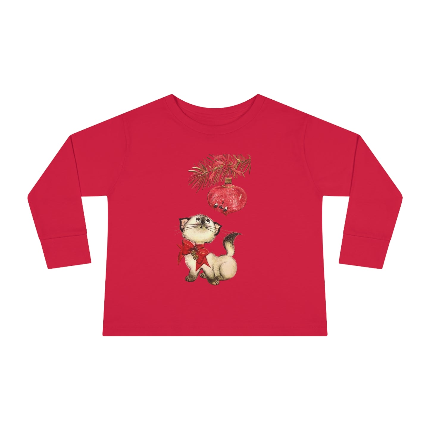 Vintage Christmas kitty  Toddler Long Sleeve Tee