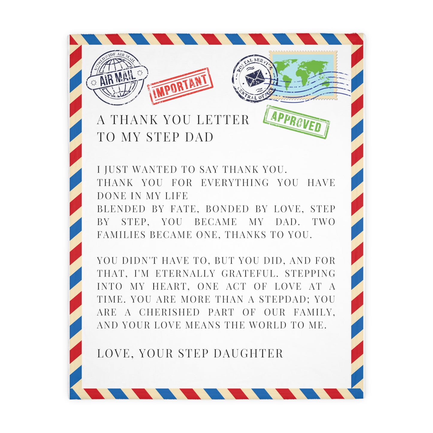 Letter To Step Dad, From Step Daughter  Velveteen Minky Blanket