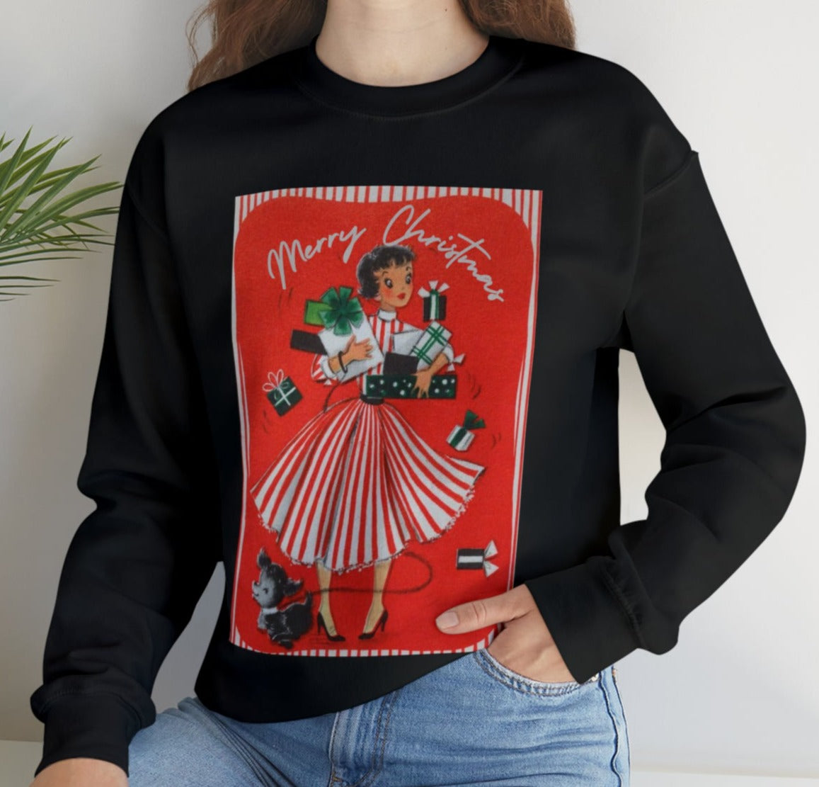 Vintage Shopping Lady With Dog Adult Sweatshirt