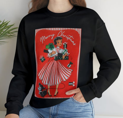 Vintage Shopping Lady With Dog Adult Sweatshirt