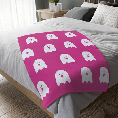 Pink and White Ghost Velveteen Minky Blanket - Deeg Family Design