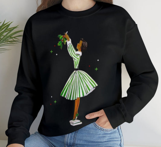 Vintage Lady Hanging Mistletoe Adult Sweatshirt