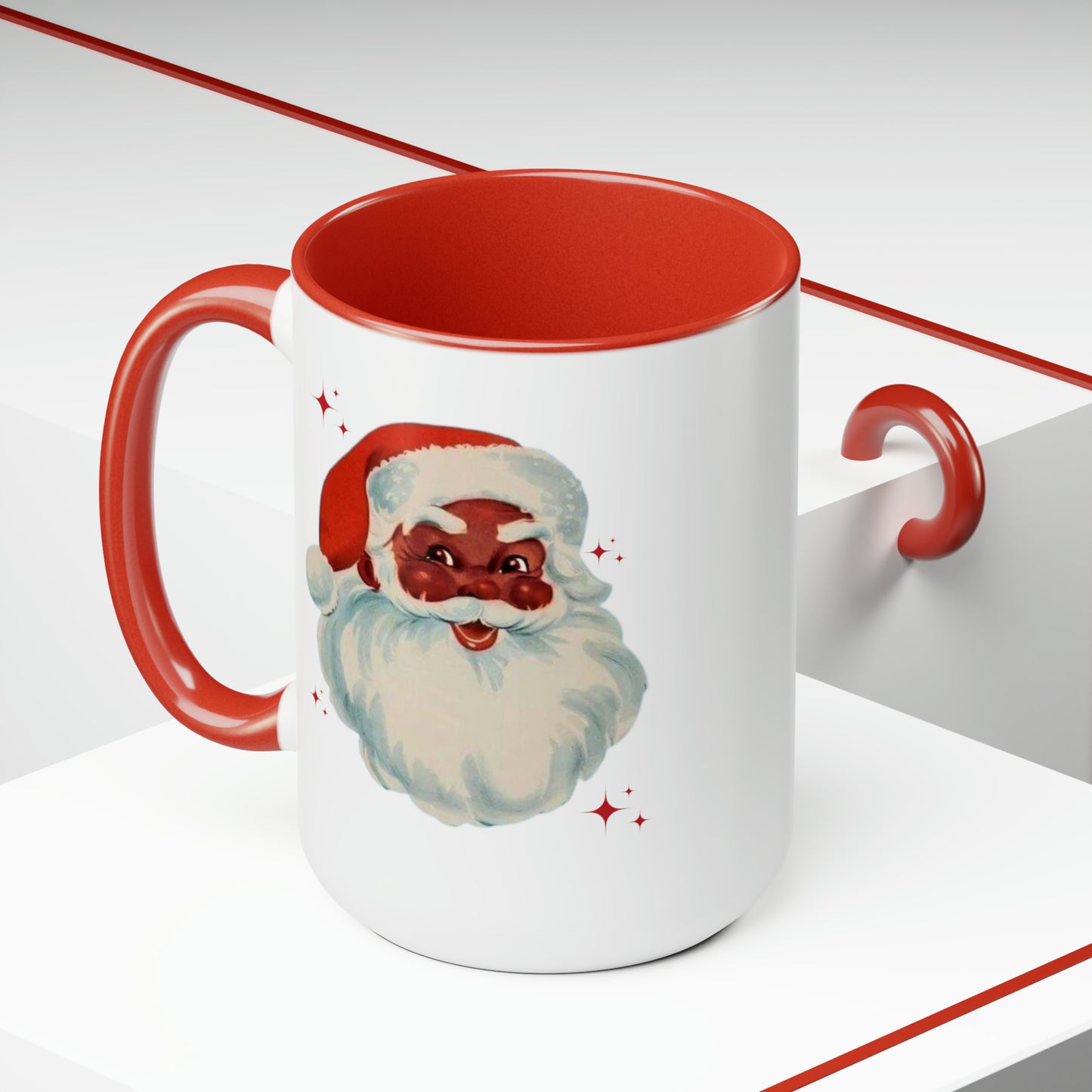 Black Santa Two-Tone Coffee Mugs, 15oz