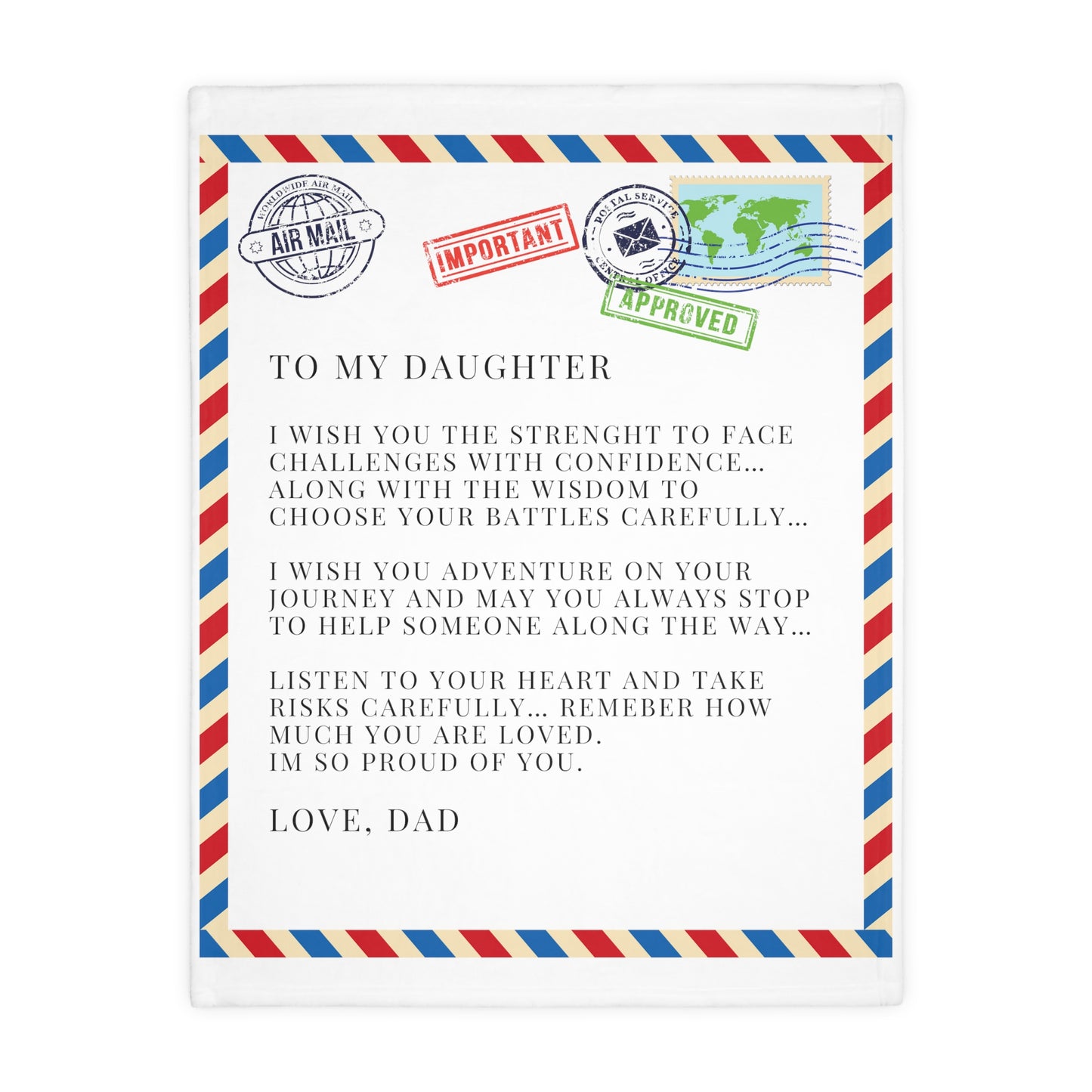 Letter To Daughter, From Dad Velveteen Minky Blanket