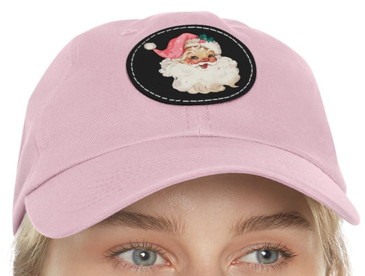 Pink Santa Dad Hat with Leather Patch