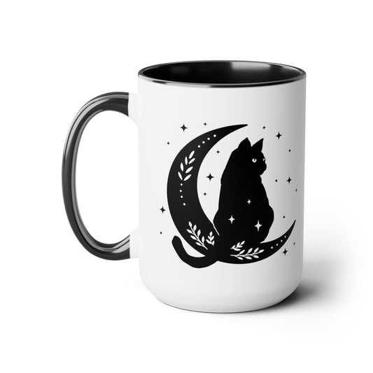 Moon Cat Two-Tone Coffee Mugs, 15oz - Deeg Family Design