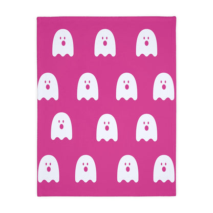 Pink and White Ghost Velveteen Minky Blanket - Deeg Family Design