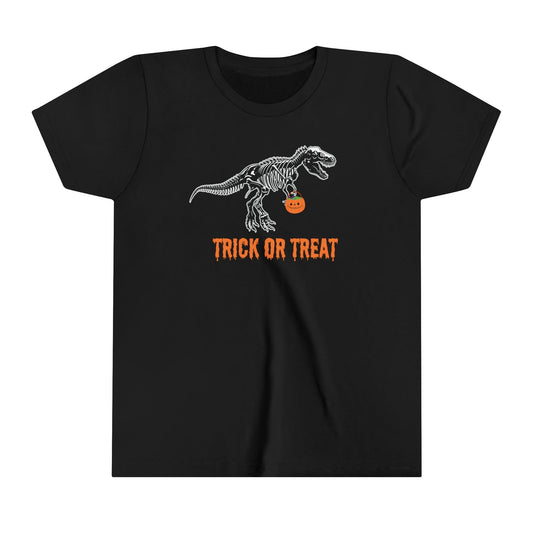 T rex Trick or Treat Youth Tee - Deeg Family Design