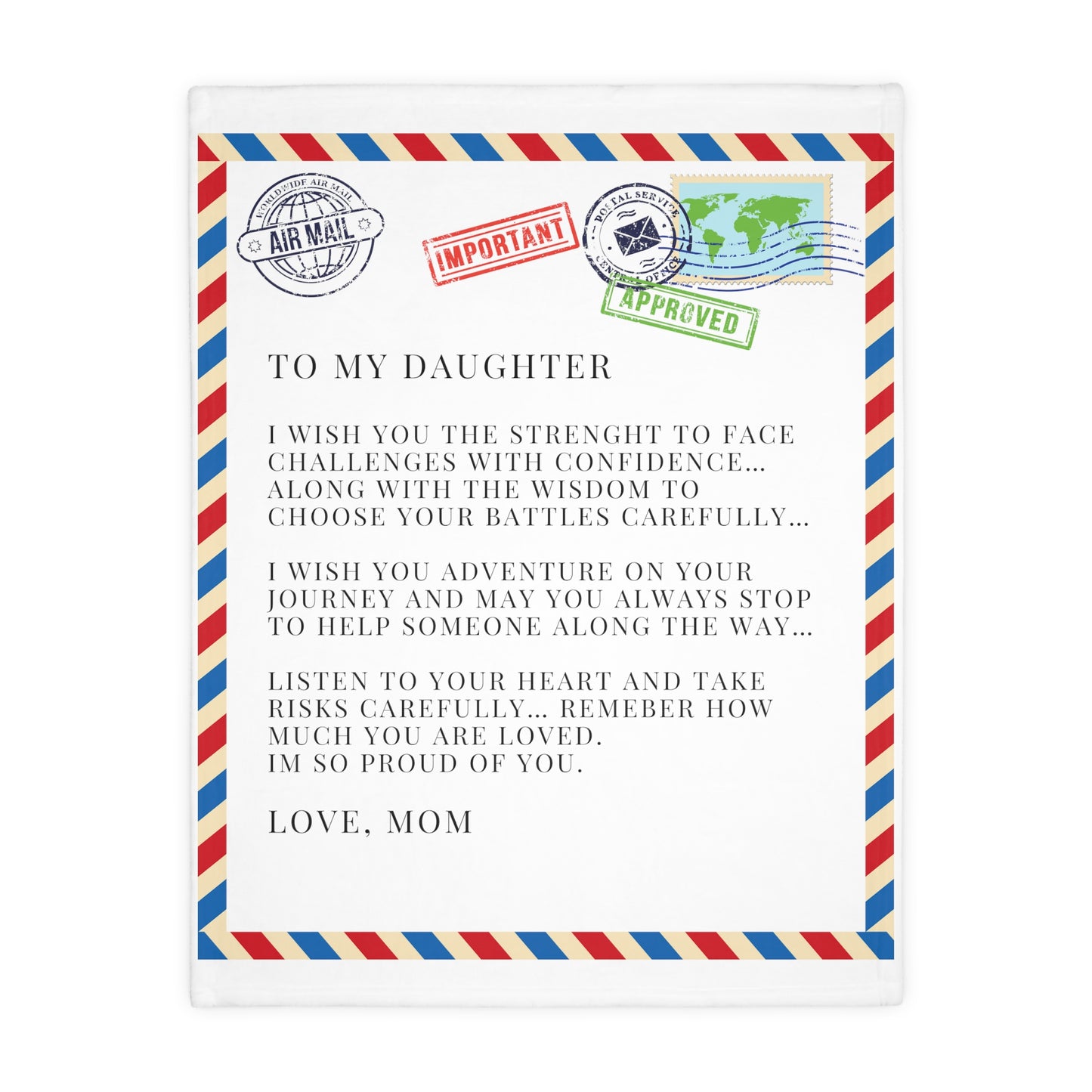 Letter To Daughter, From Mom Velveteen Minky Blanket