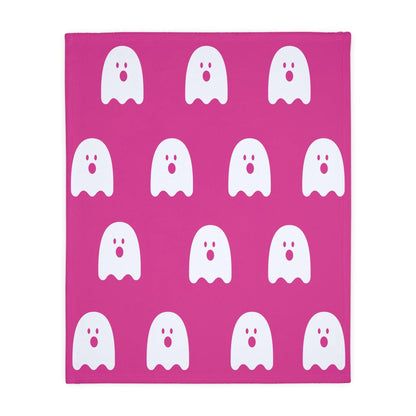 Pink and White Ghost Velveteen Minky Blanket - Deeg Family Design