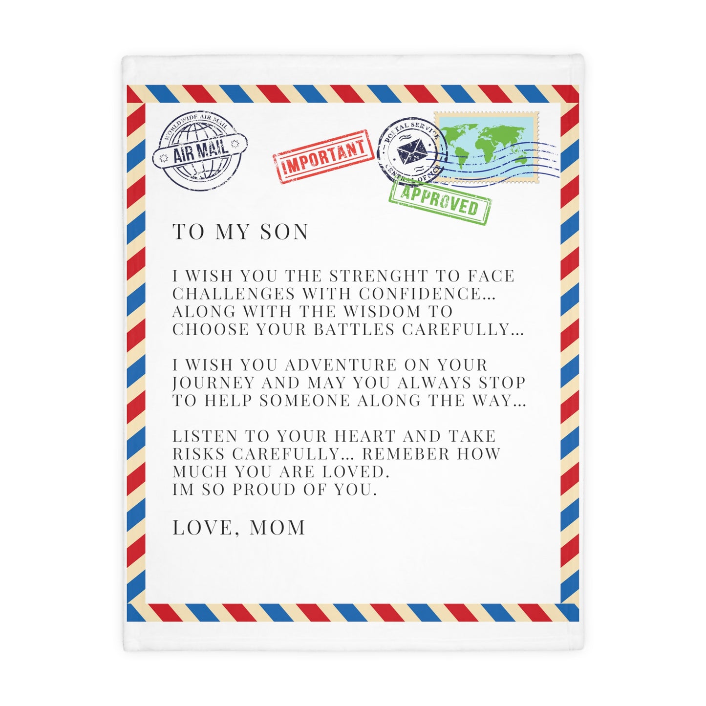 Letter To Son, From Mom Velveteen Minky Blanket