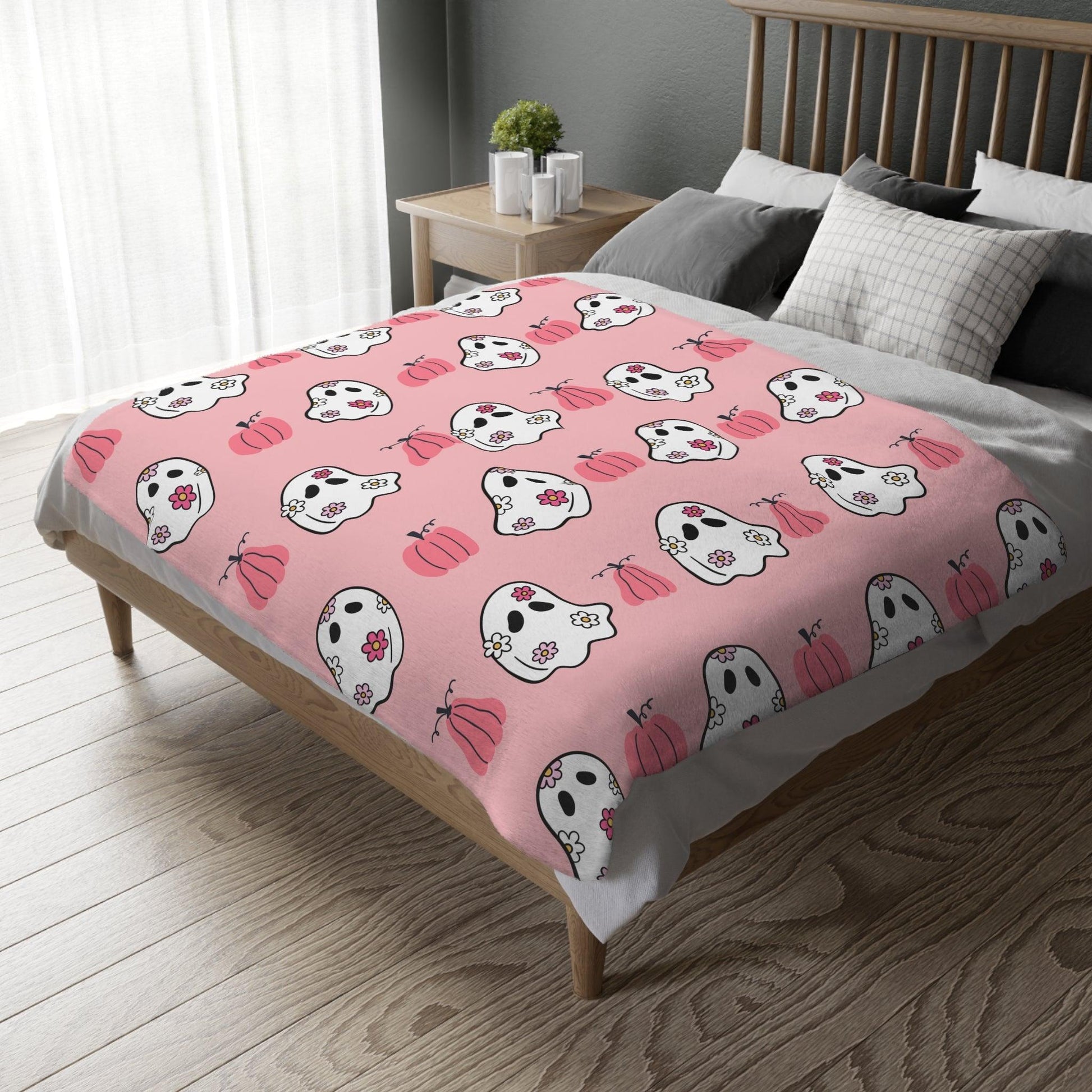 Pink Ghost Velveteen Minky Blanket - Deeg Family Design