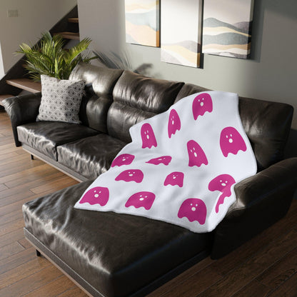 Pink and White Ghost Velveteen Minky Blanket - Deeg Family Design