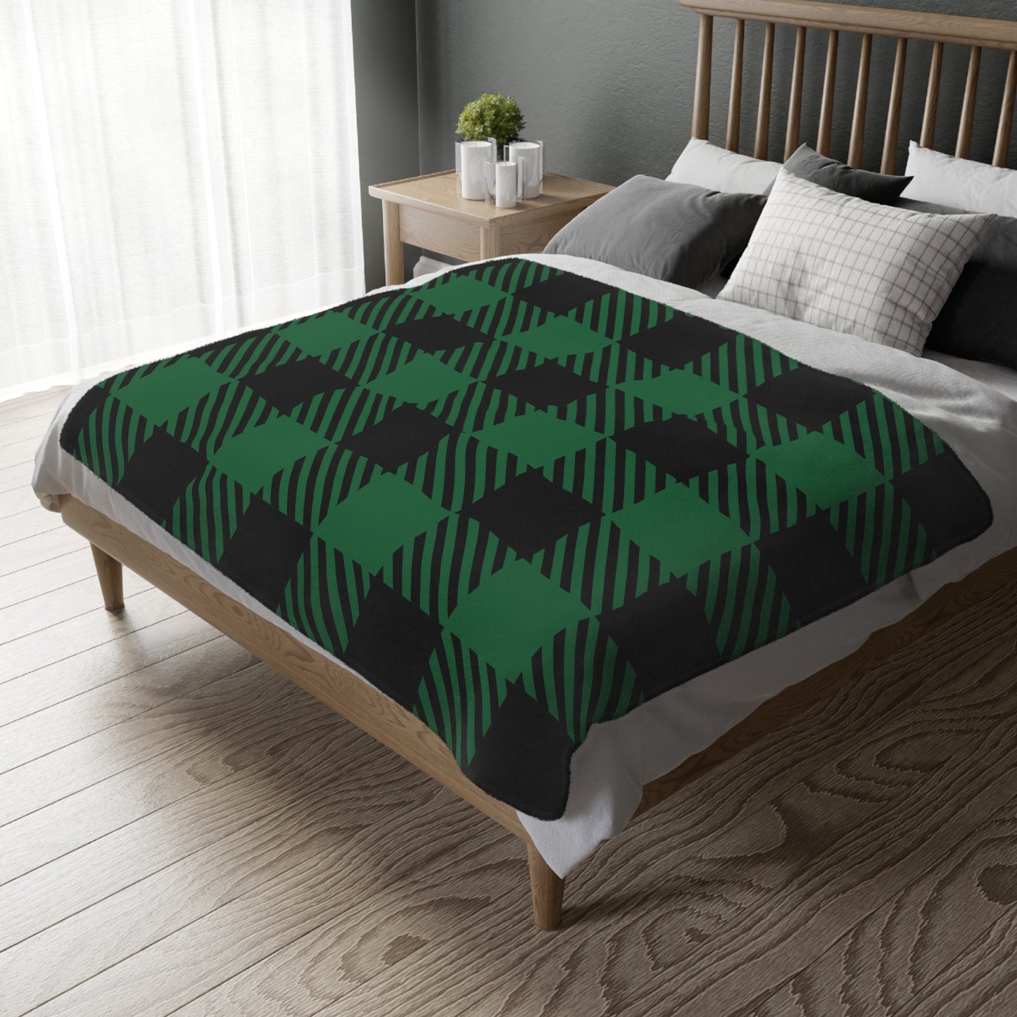 Green Buffalo Plaid Velveteen Minky Blanket