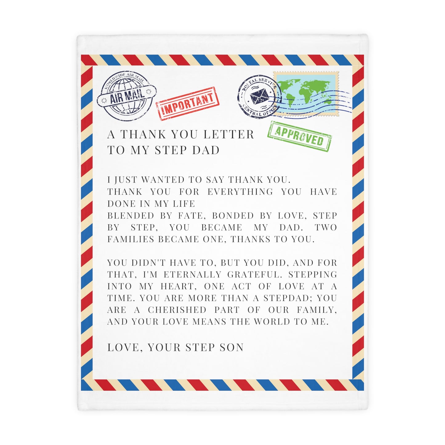 Letter To Step Dad, From Step Son Velveteen Minky Blanket