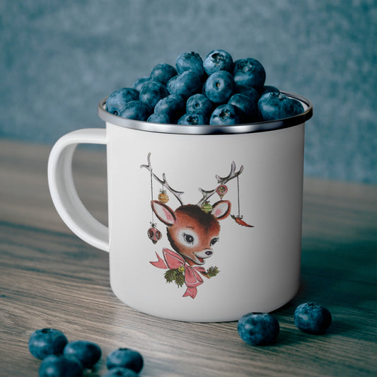 Vintage Deer With Antlers Enamel Camping Mug