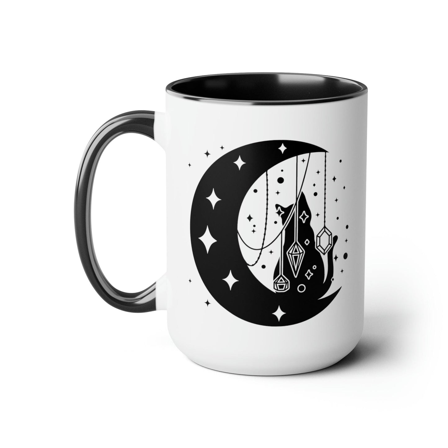 Crystal Moon Cat Two-Tone Coffee Mugs, 15oz - Deeg Family Design