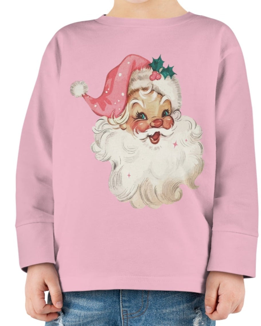 Pink Santa Toddler Long Sleeve Tee