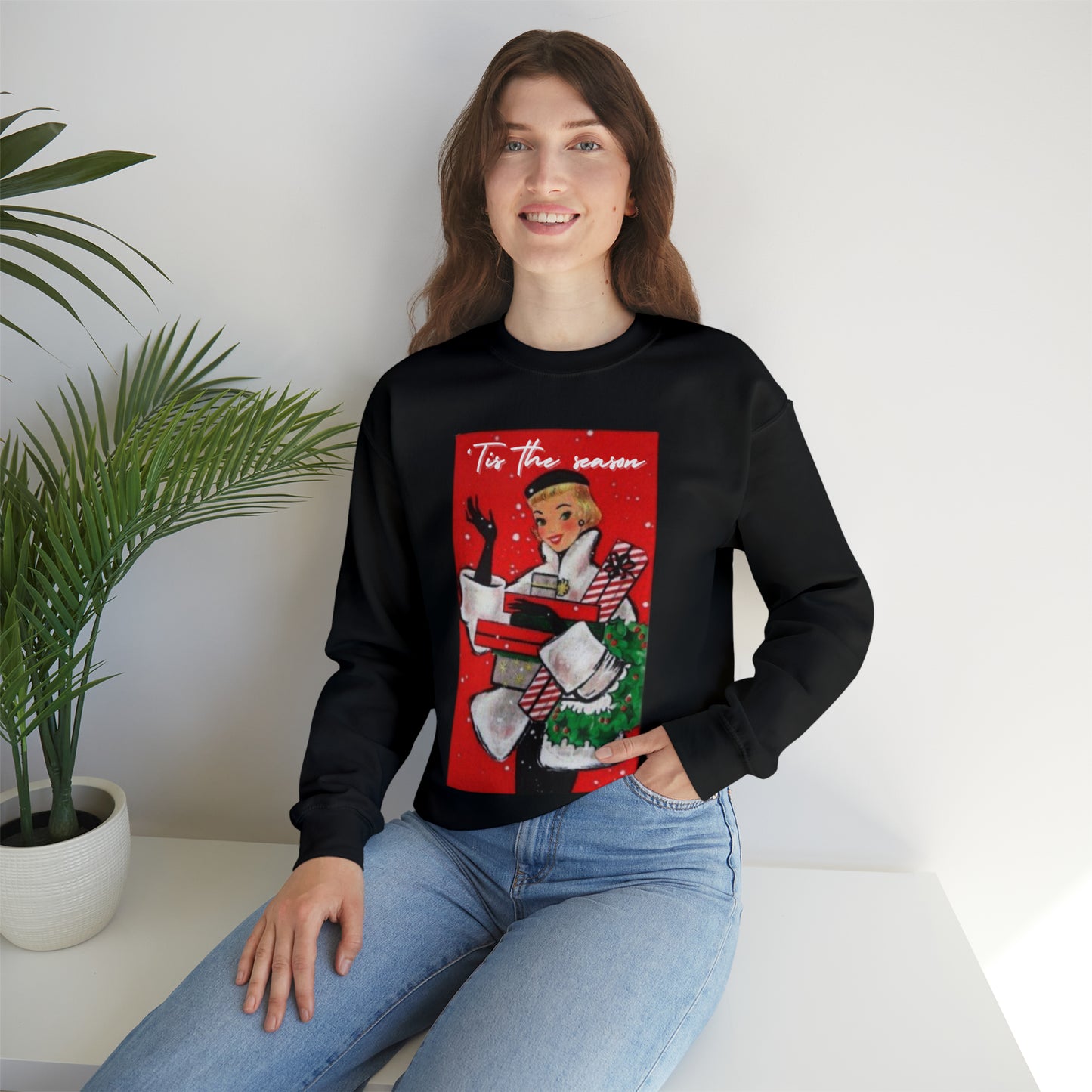 Vintage Tis The Season Lady Adult Sweatshirt