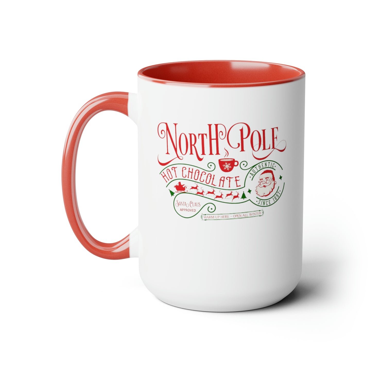 North Pole Hot Cocoa Two-Tone Coffee Mugs, 15oz