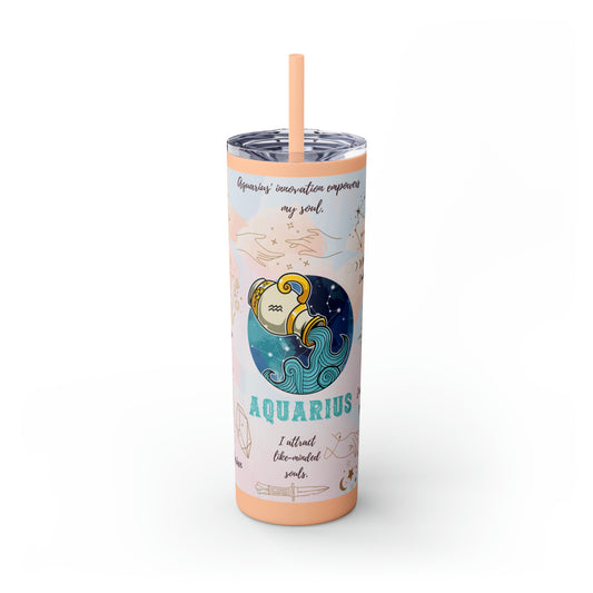 Aquarius Skinny Tumbler with Straw, 20oz