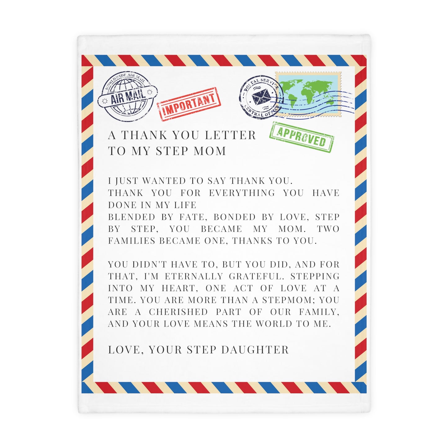 Letter To Step Mom, From Step Daughter Velveteen Minky Blanket