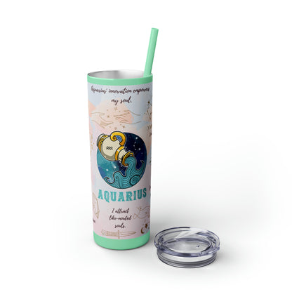 Aquarius Skinny Tumbler with Straw, 20oz