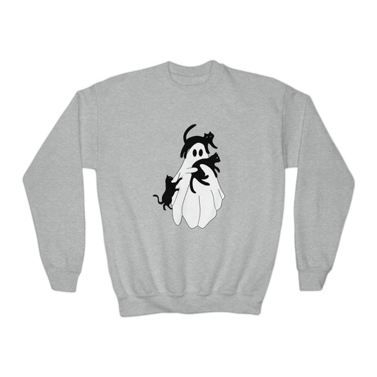 Ghost With Cats Youth Sweatshirt - Deeg Family Design