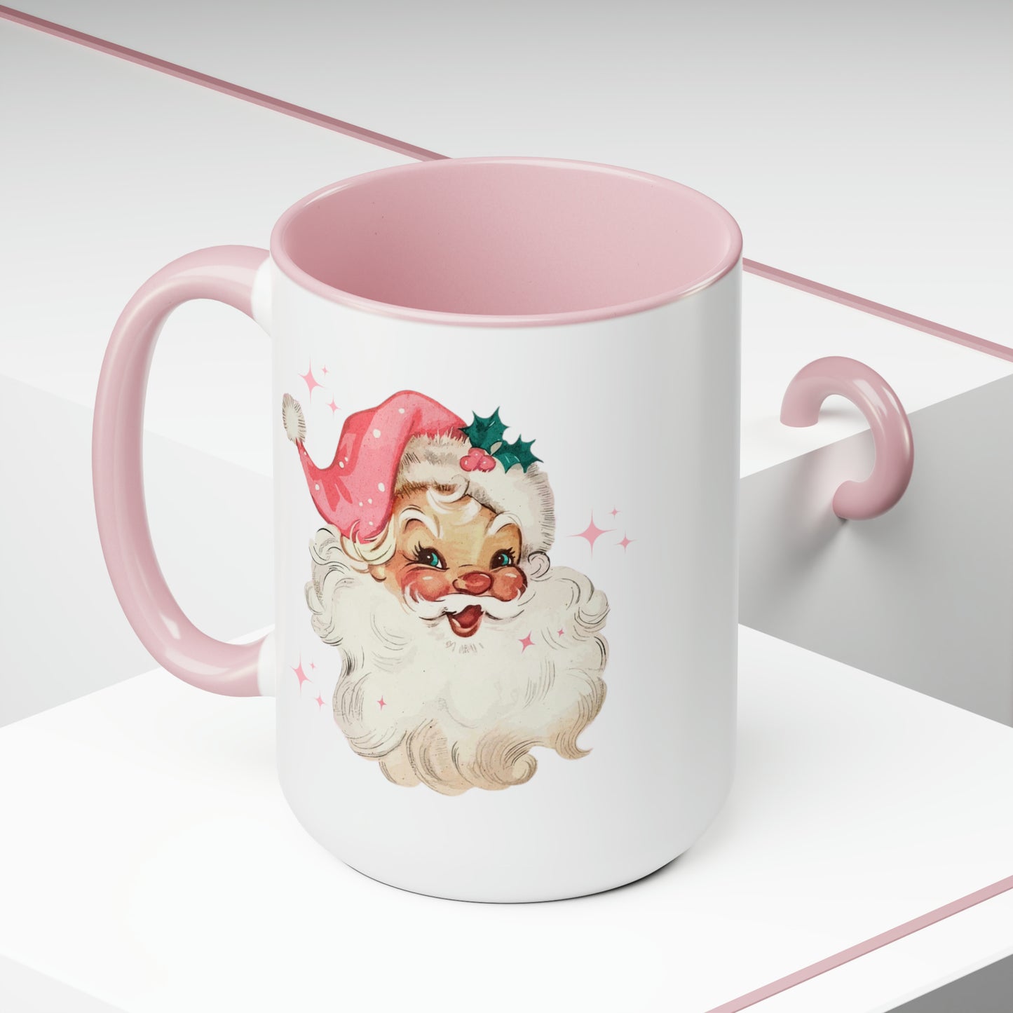 Pink Santa Two-Tone Coffee Mugs, 15oz