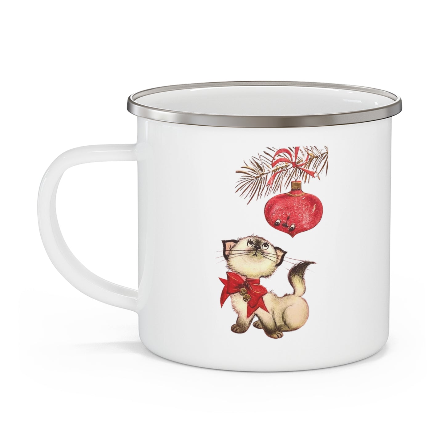 Christmas Kitty Enamel Camping Mug