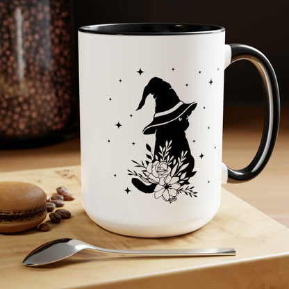 Cat Witch Two-Tone Coffee Mugs, 15oz - Deeg Family Design