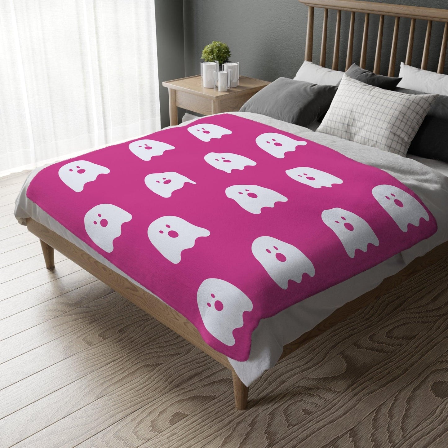 Pink and White Ghost Velveteen Minky Blanket - Deeg Family Design