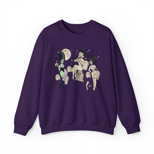 Pin Up Ghoul Trio Adult Sweatshirt - Deeg Family Design