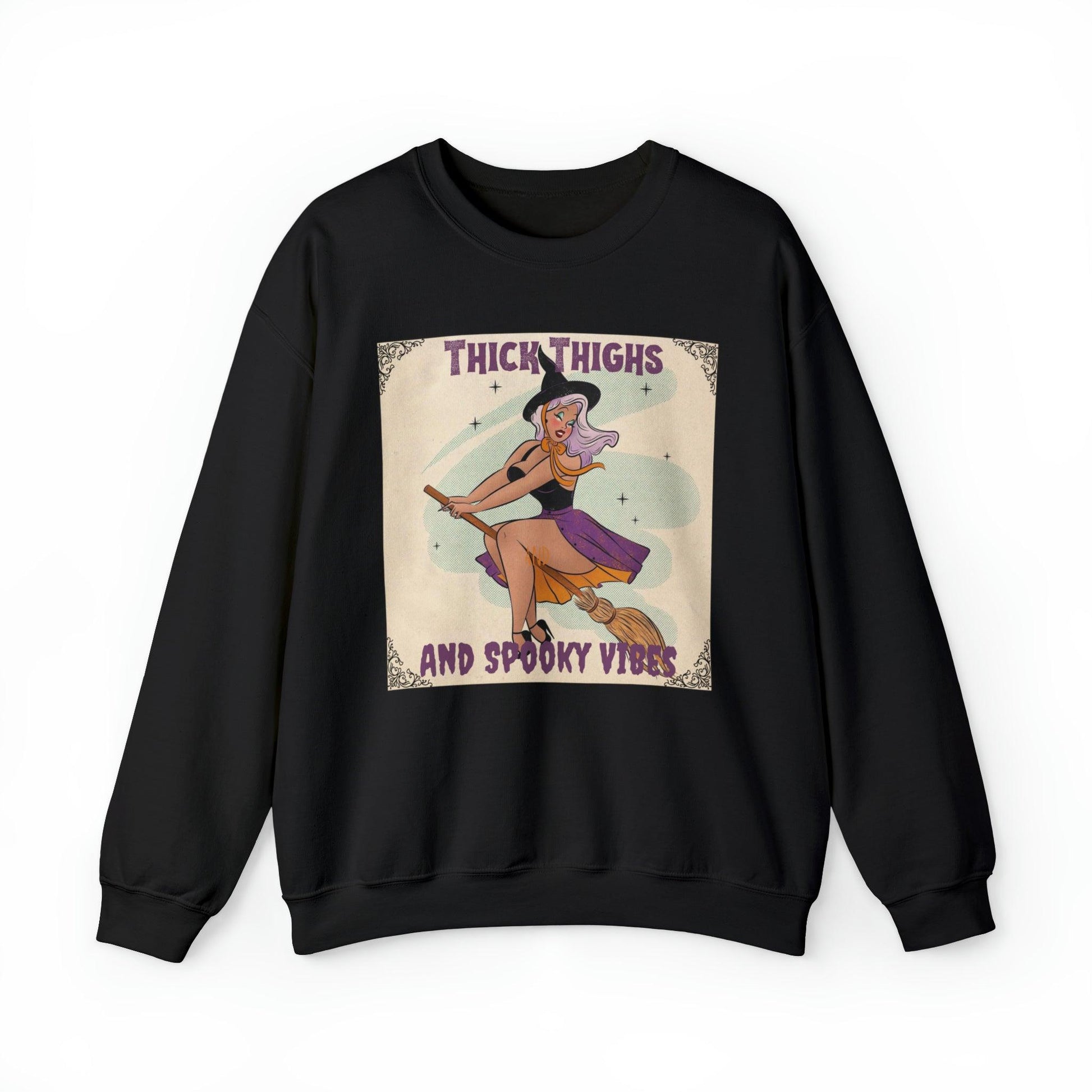 Pin Up Thick Thighs and Spooky Vibes Adult Sweatshirt - Deeg Family Design