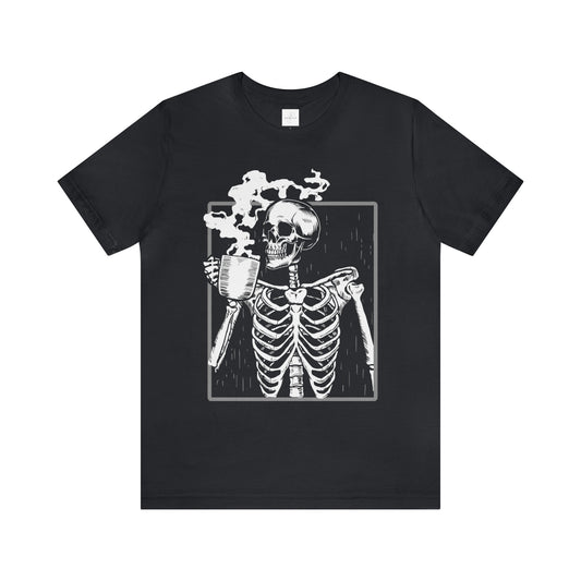 Skeleton Drinking Coffee Adult Tee