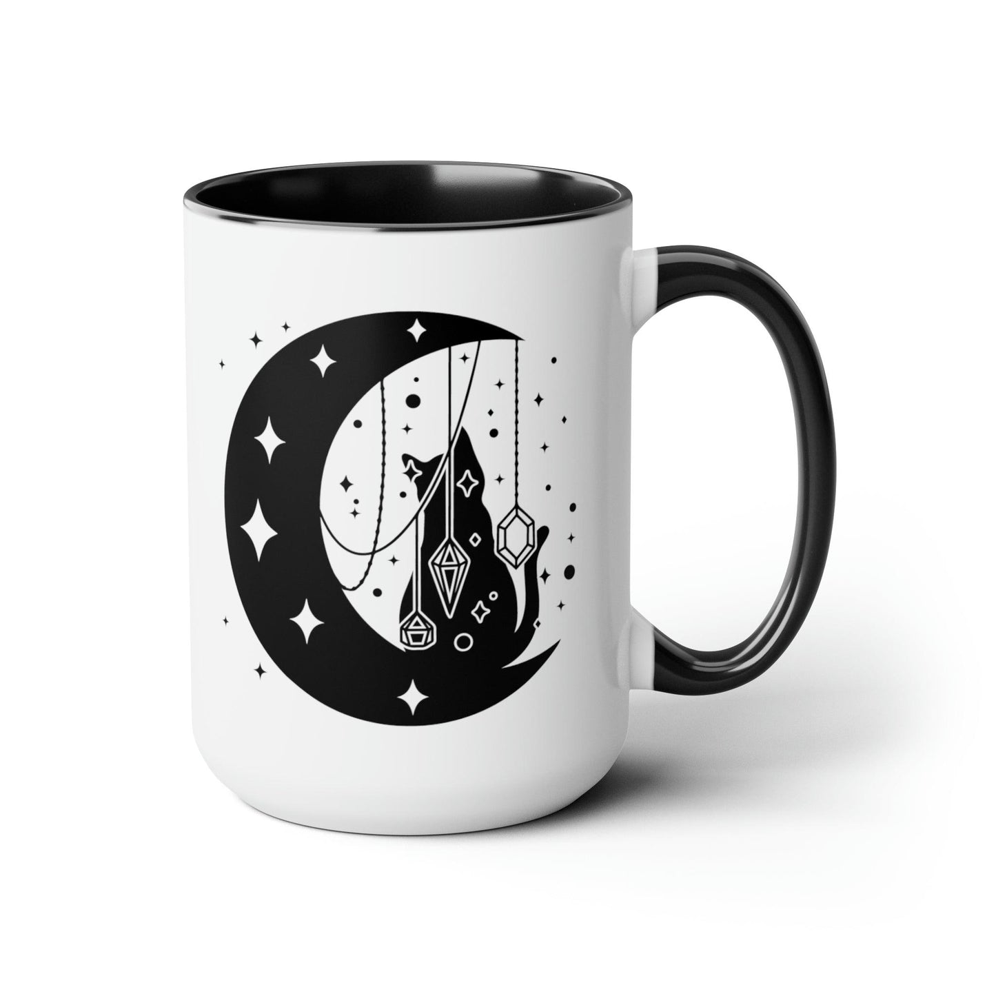 Crystal Moon Cat Two-Tone Coffee Mugs, 15oz - Deeg Family Design