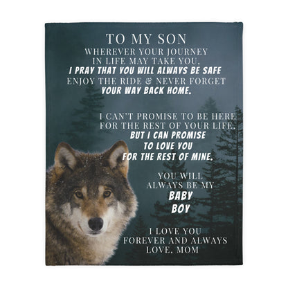 To My Son, Love Mom Velveteen Minky Blanket