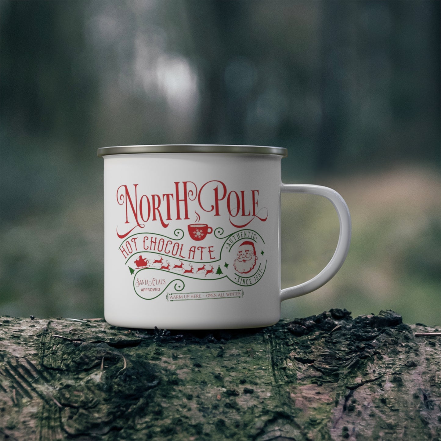 North Pole Hot Cocoa Enamel Camping Mug