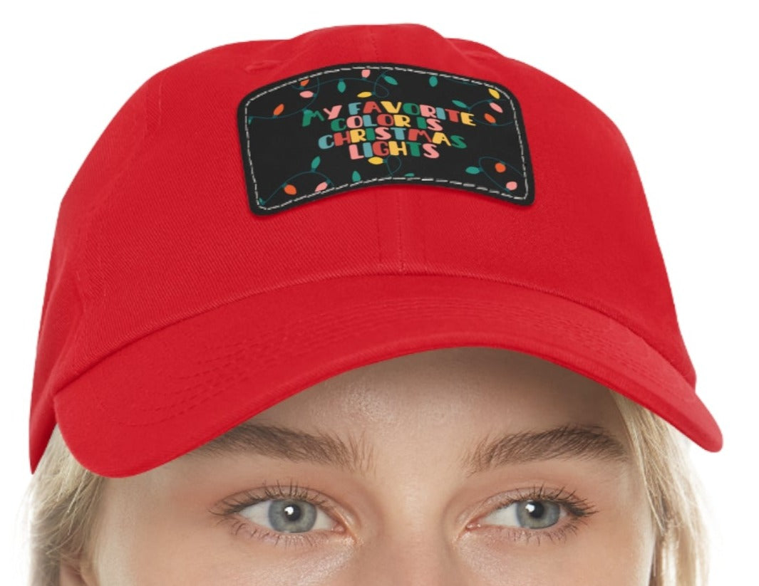 Christmas Lights Dad Hat with Leather Patch