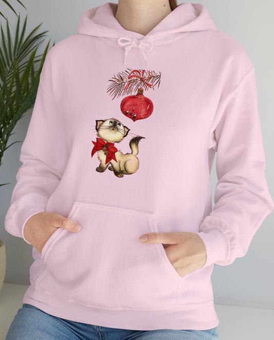 Vintage Christmas Kitty Adult Hoodie