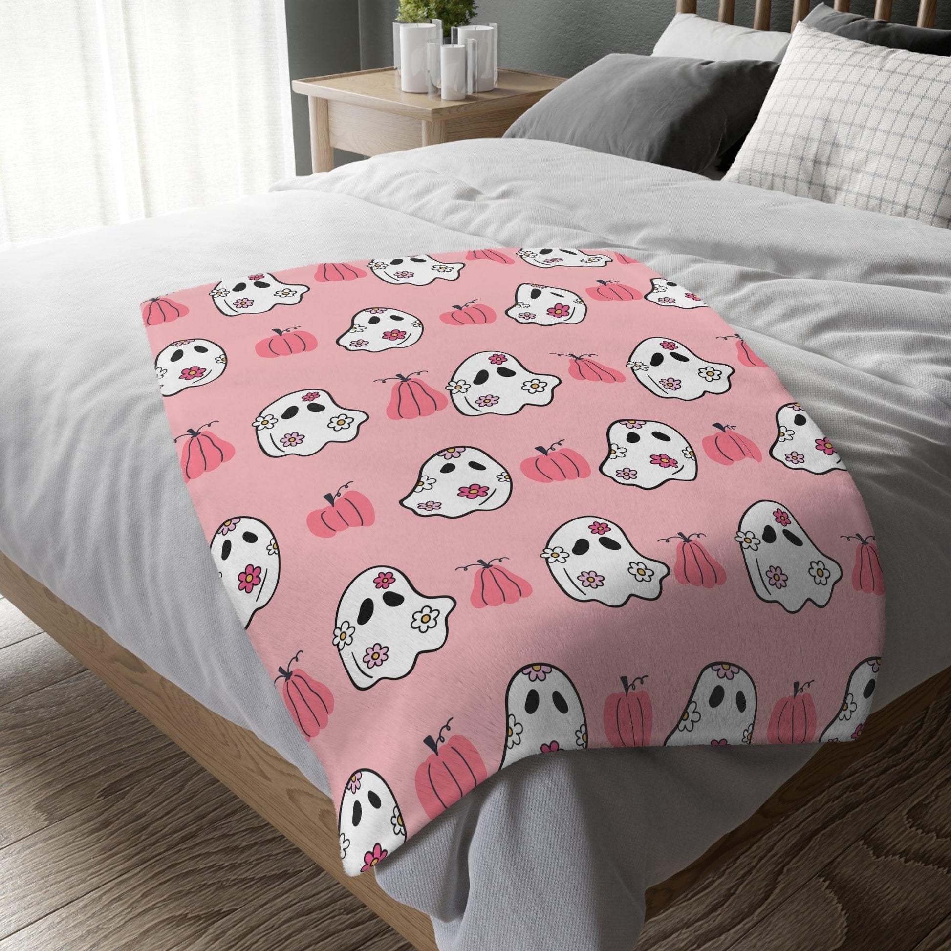 Pink Ghost Velveteen Minky Blanket - Deeg Family Design