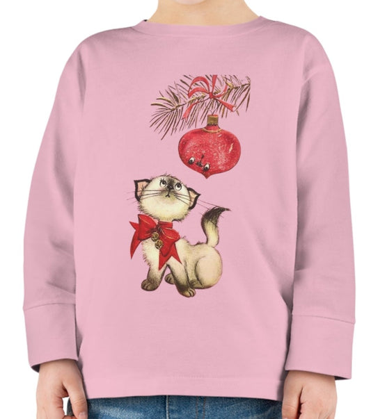 Vintage Christmas kitty  Toddler Long Sleeve Tee