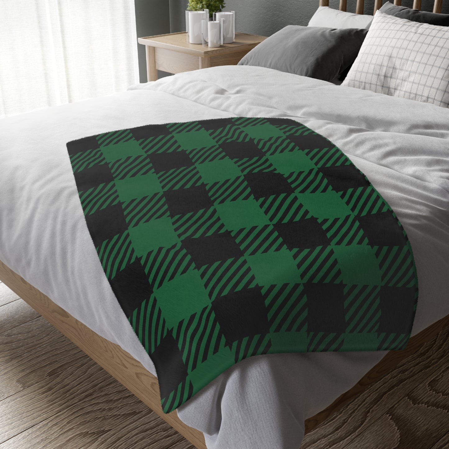 Green Buffalo Plaid Velveteen Minky Blanket