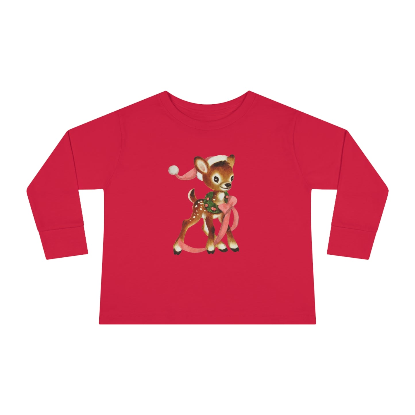 Vintage Santa Hat Deer Toddler Long Sleeve Tee