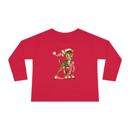 Vintage Santa Hat Deer Toddler Long Sleeve Tee