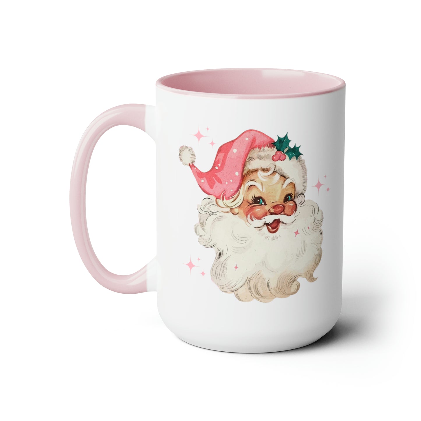 Pink Santa Two-Tone Coffee Mugs, 15oz