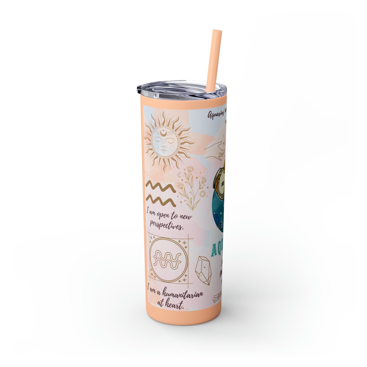 Aquarius Skinny Tumbler with Straw, 20oz