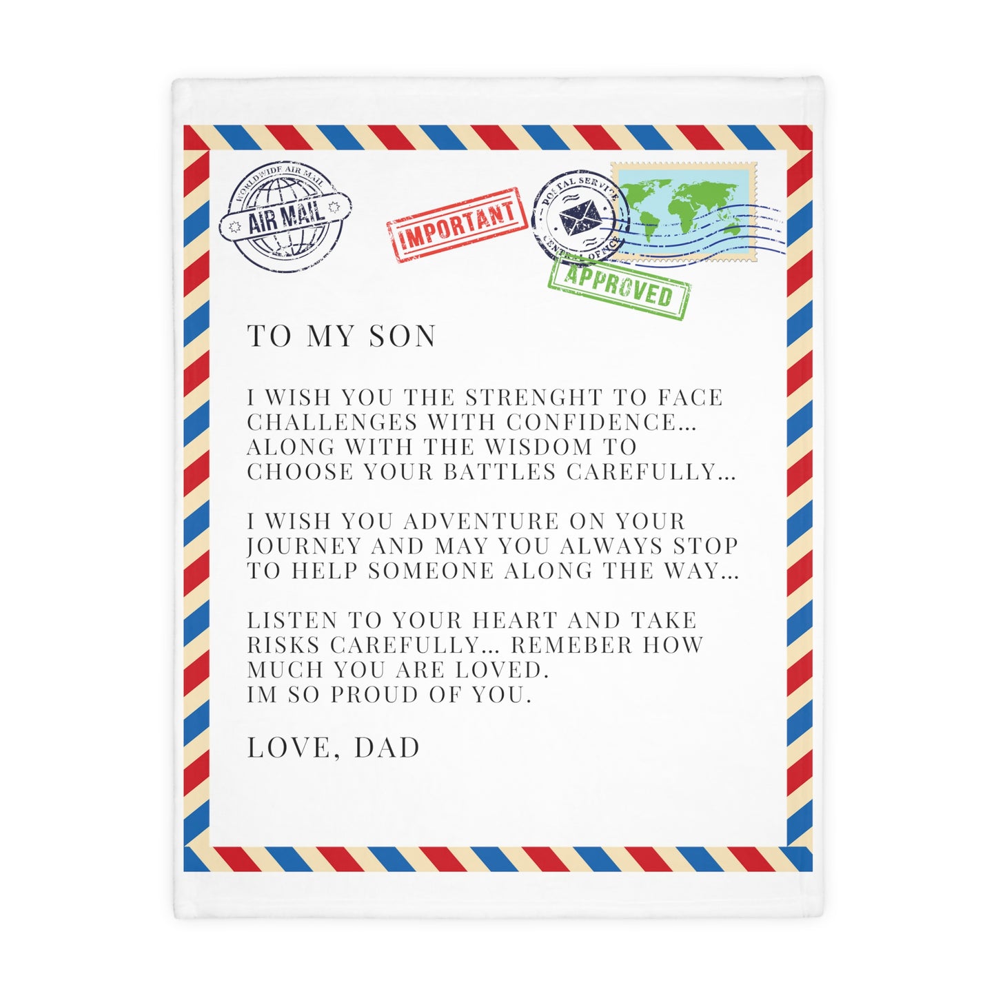 Letter To Son, From Dad Velveteen Minky Blanket