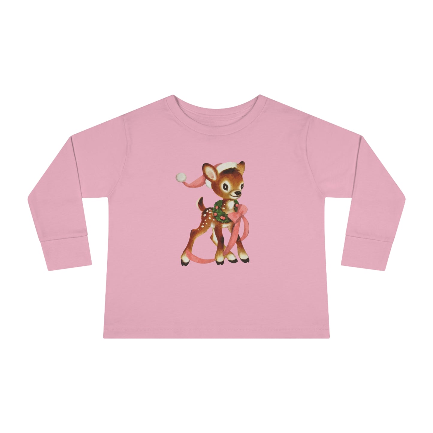 Vintage Santa Hat Deer Toddler Long Sleeve Tee